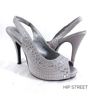LULU TOWNSEND Satin & Rhinestone Platform High Heel Party Formal Shoes 7